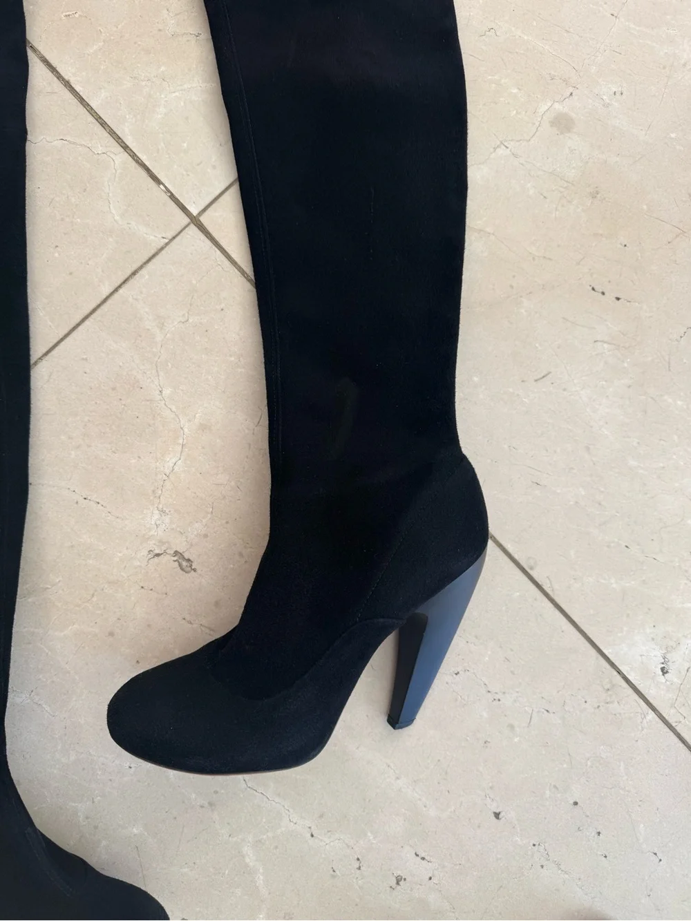 Alaia Women's Black Over-the-Knee Suede Stretch Heel Boots, Size 39